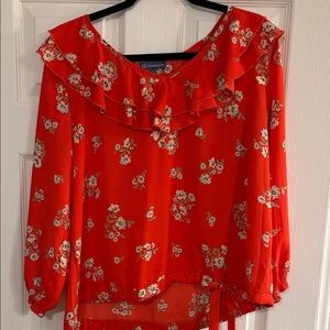 Democracy Scarlet Floral Blouse with Ruffles